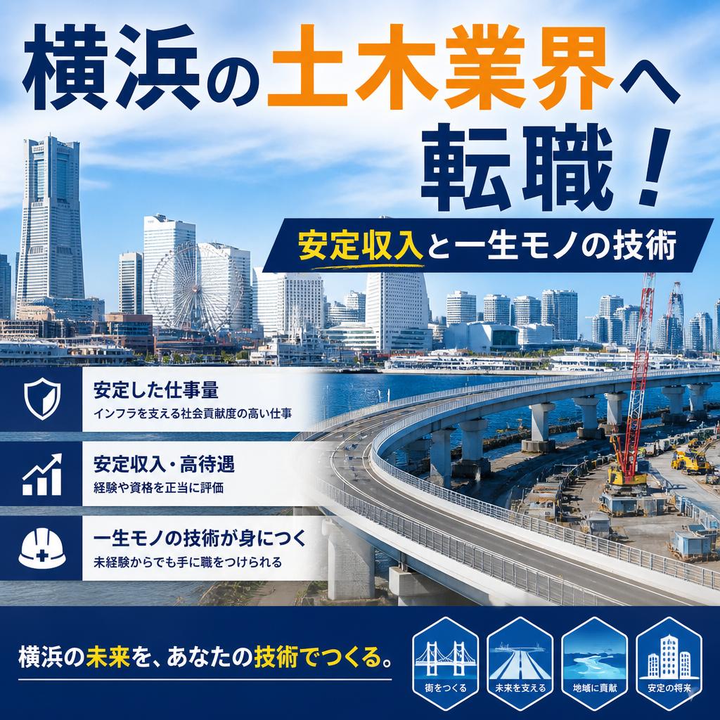 横浜の土木業界へ転職！安定収入と一生モノの技術