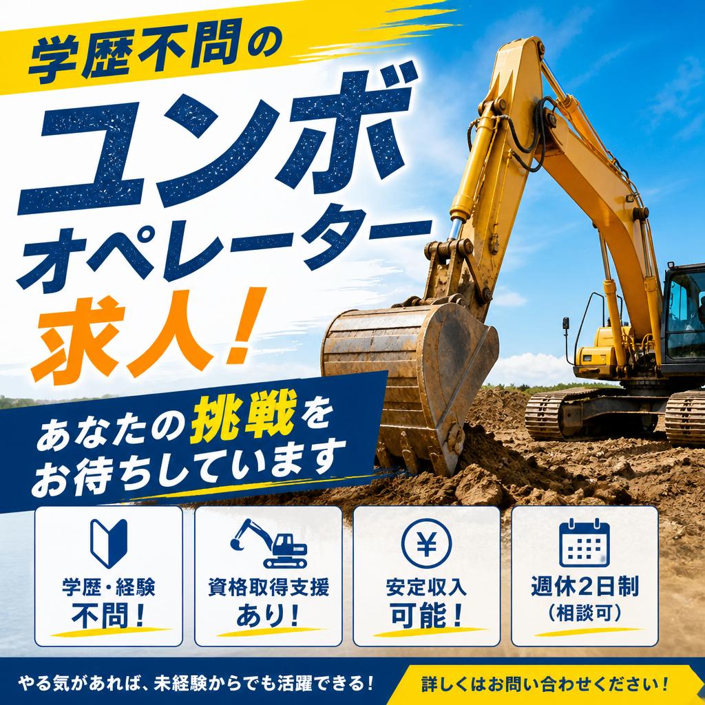 学歴不問のユンボオペレーター求人！あなたの挑戦をお待ちしています