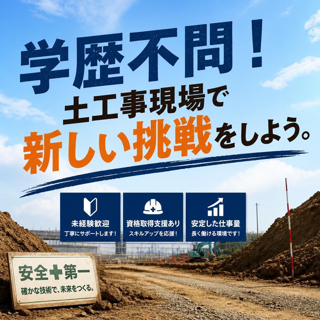 学歴不問！土工事現場で新しい挑戦をしよう。