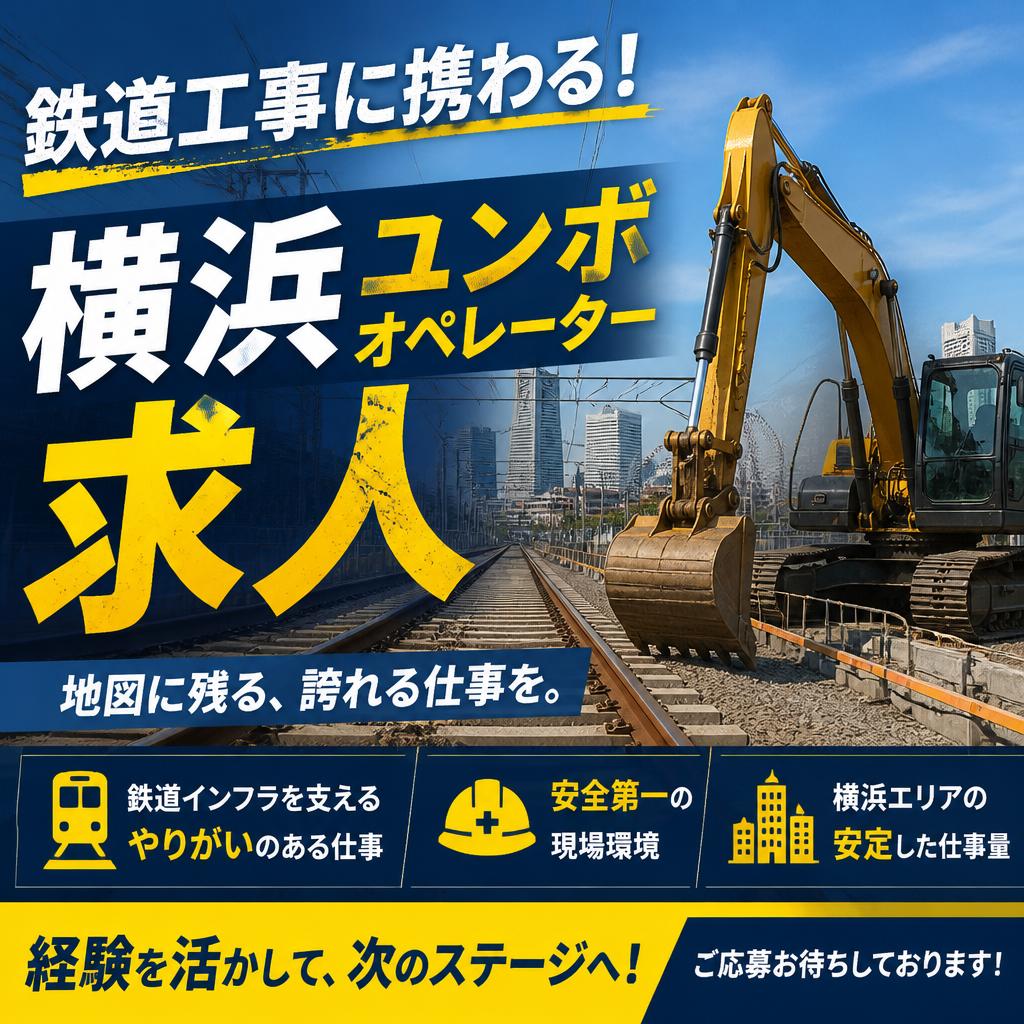 鉄道工事に携わる！横浜のユンボオペレーター求人