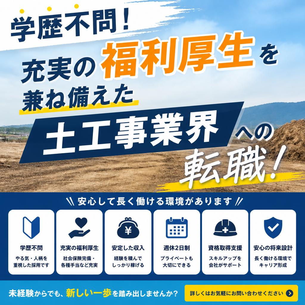 学歴不問！充実の福利厚生を兼ね備えた土工事業界への転職!