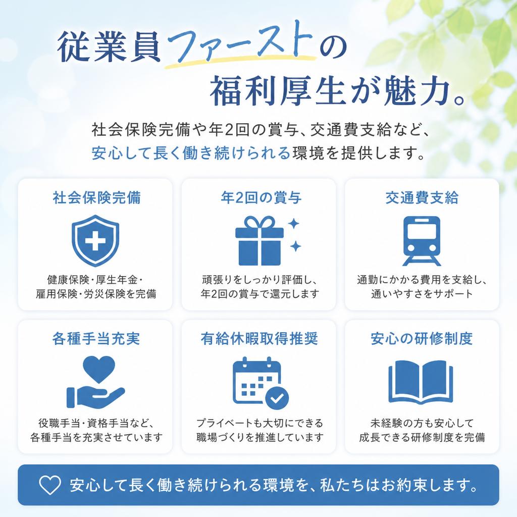 4. 福利厚生が充実!安心して長く働ける